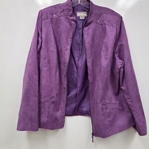 Women's TAN JAY Lavender Faux Suede Zippered Casual Jacket Size 16 Purple